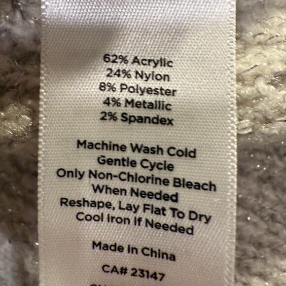 Talbots Metallic Sequin Knit Sweater Beige Chevron Textured Women Medium Holiday - Picture 7 of 9